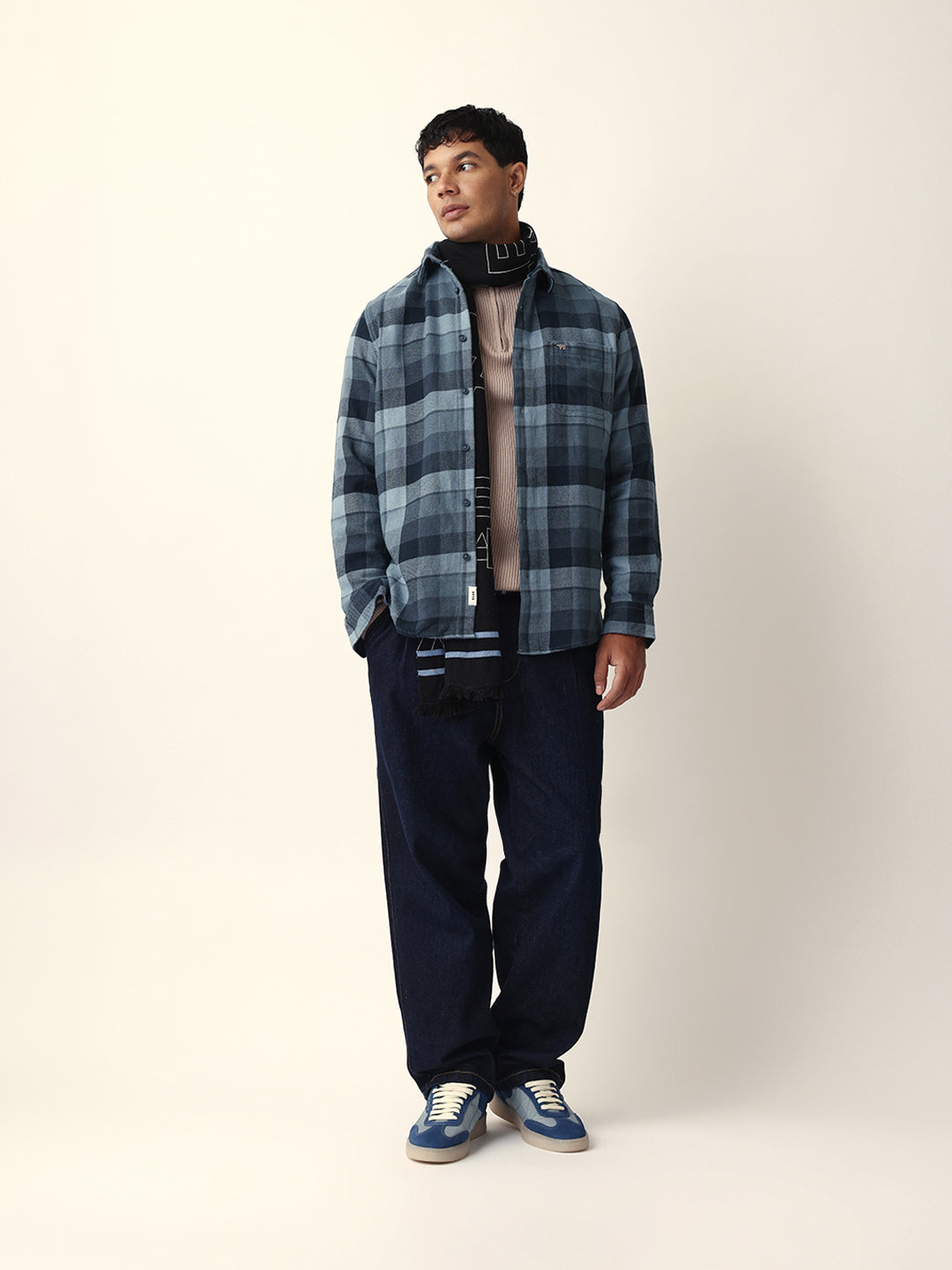Blue Flannel Checked Regular Fit Casual Shirt
