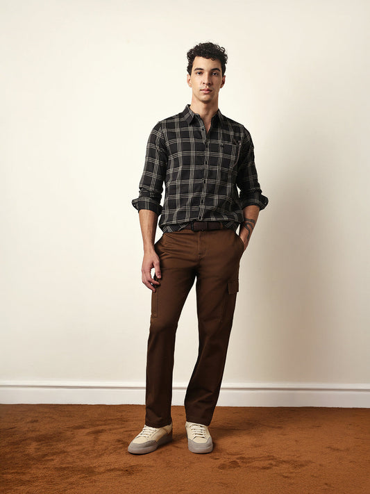 Black Regular Fit Woven Checked Casual Shirt