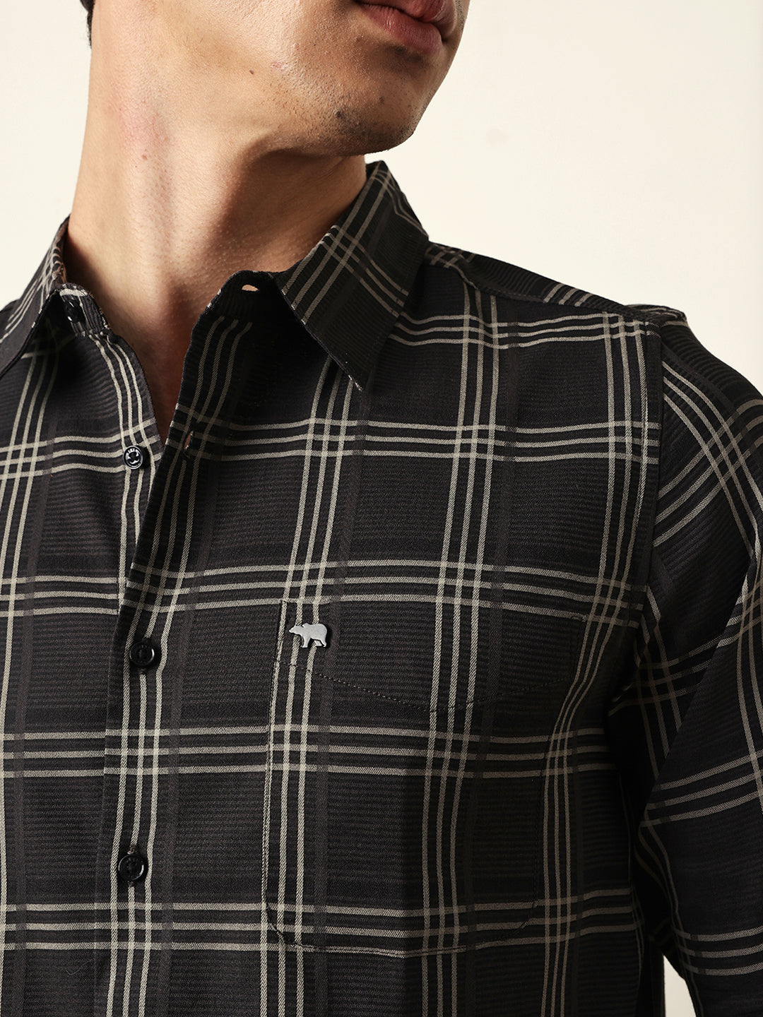 Black Regular Fit Woven Checked Casual Shirt