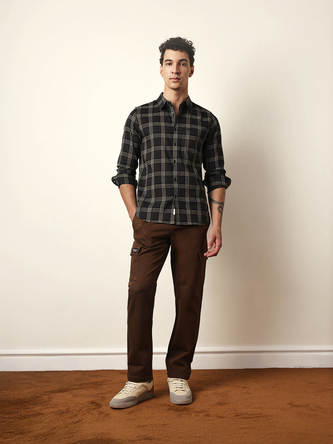 Black Regular Fit Woven Checked Casual Shirt