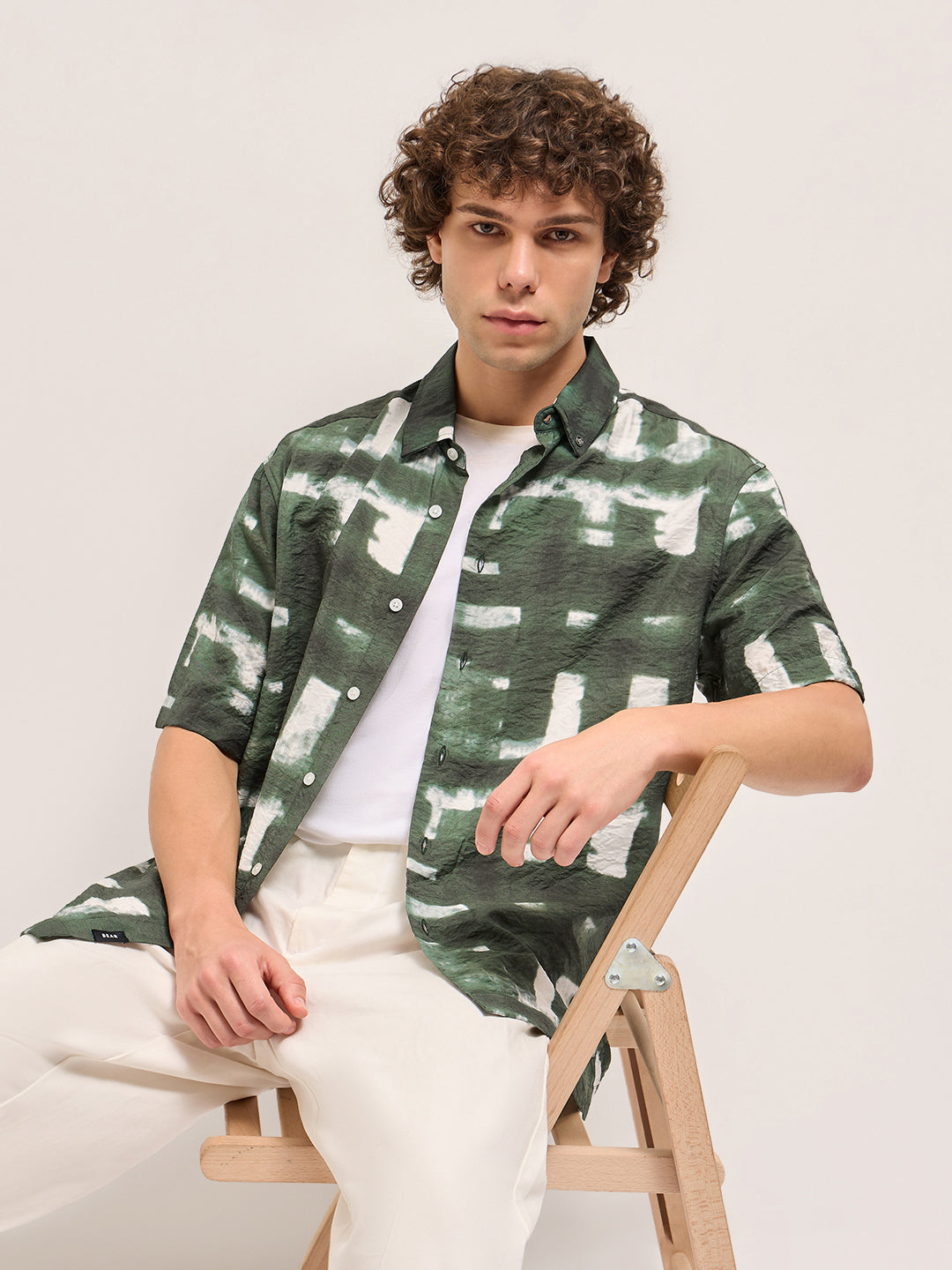 Forest Green brushstroke textured Print Relax Fit Casual Shirt