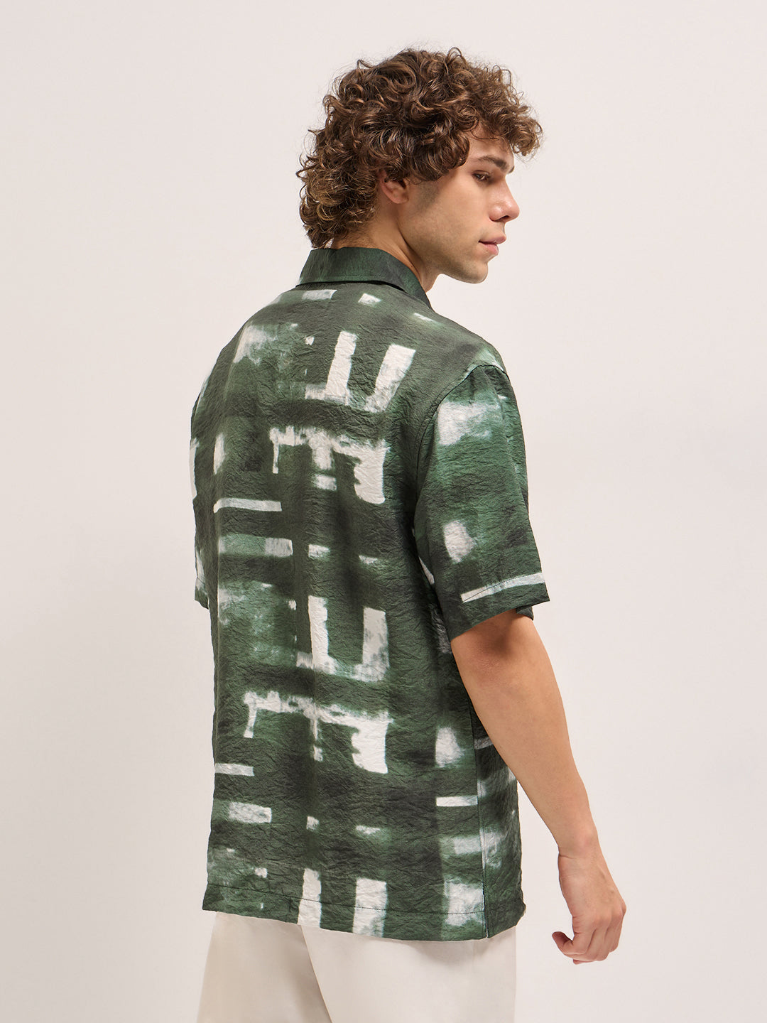Forest Green brushstroke textured Print Relax Fit Casual Shirt