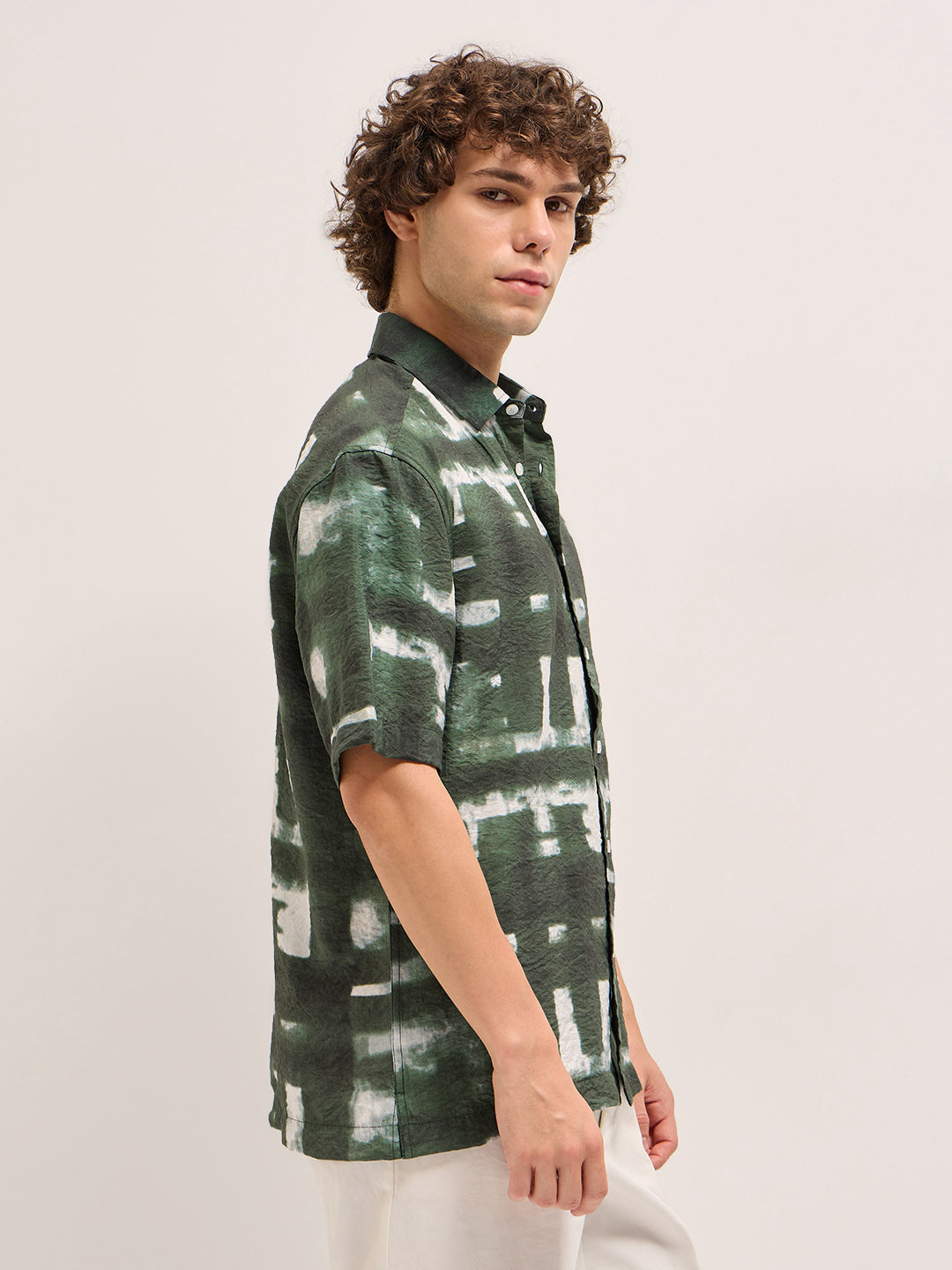 Forest Green brushstroke textured Print Relax Fit Casual Shirt