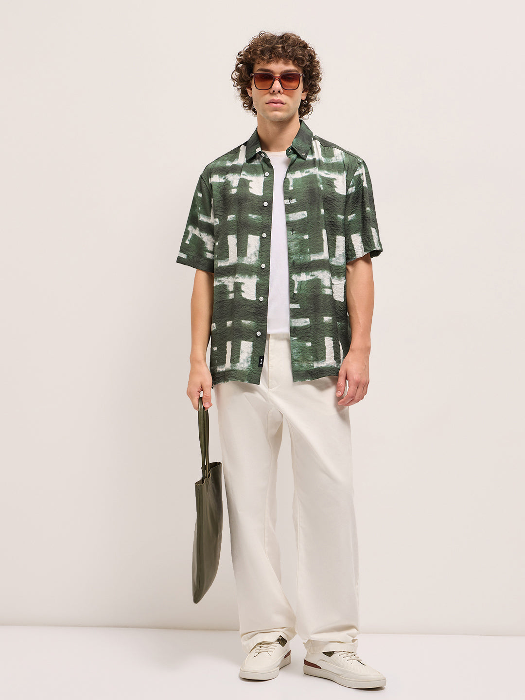 Forest Green brushstroke textured Print Relax Fit Casual Shirt