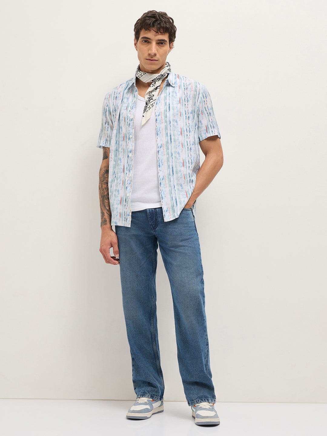 Multicolor Relax Fit Casual Shirt with Abstract Striped Print