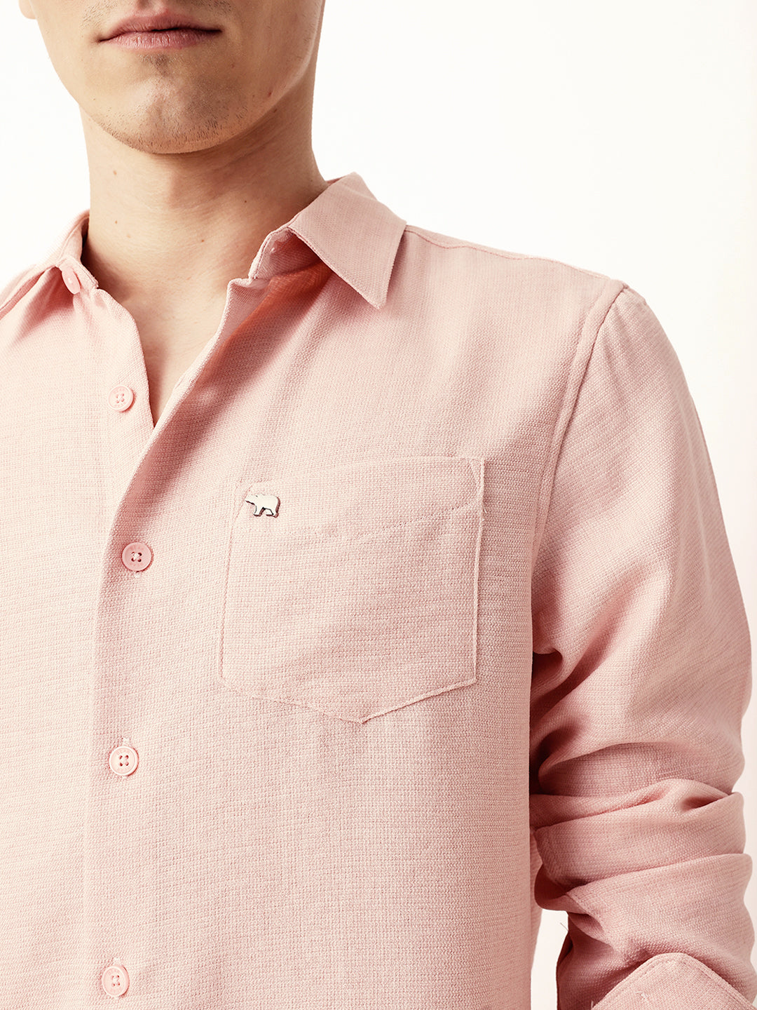 Pink Woven Solid Slim Fit Casual Shirt