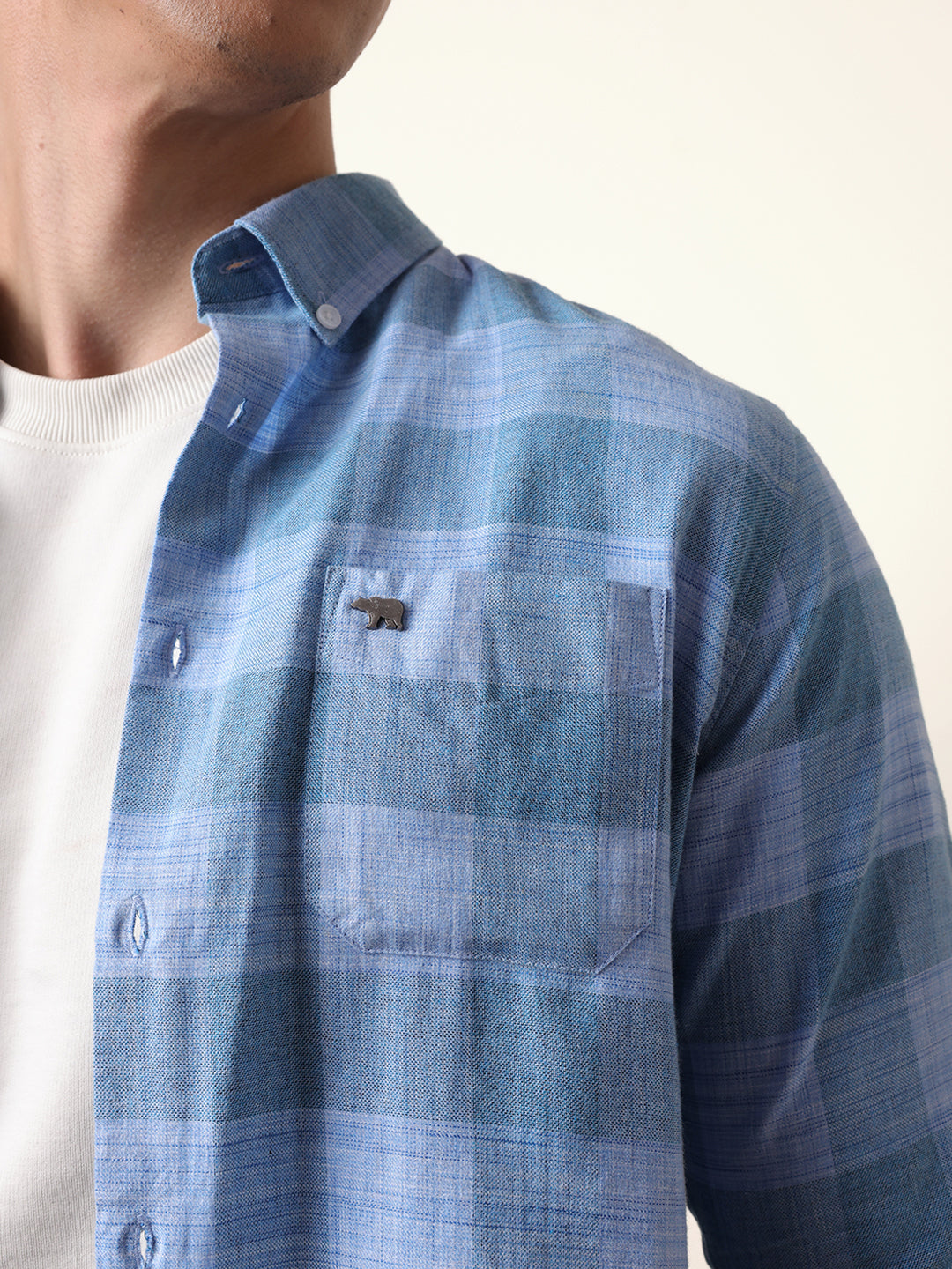 Blue Woven Tartan Checked Slim Fit Casual Shirt