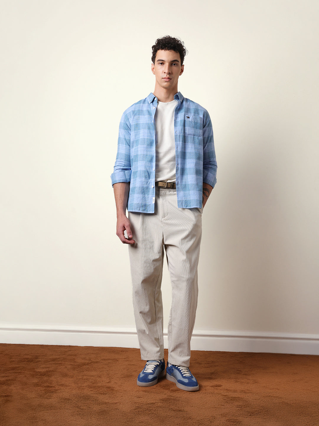 Blue Woven Tartan Checked Slim Fit Casual Shirt