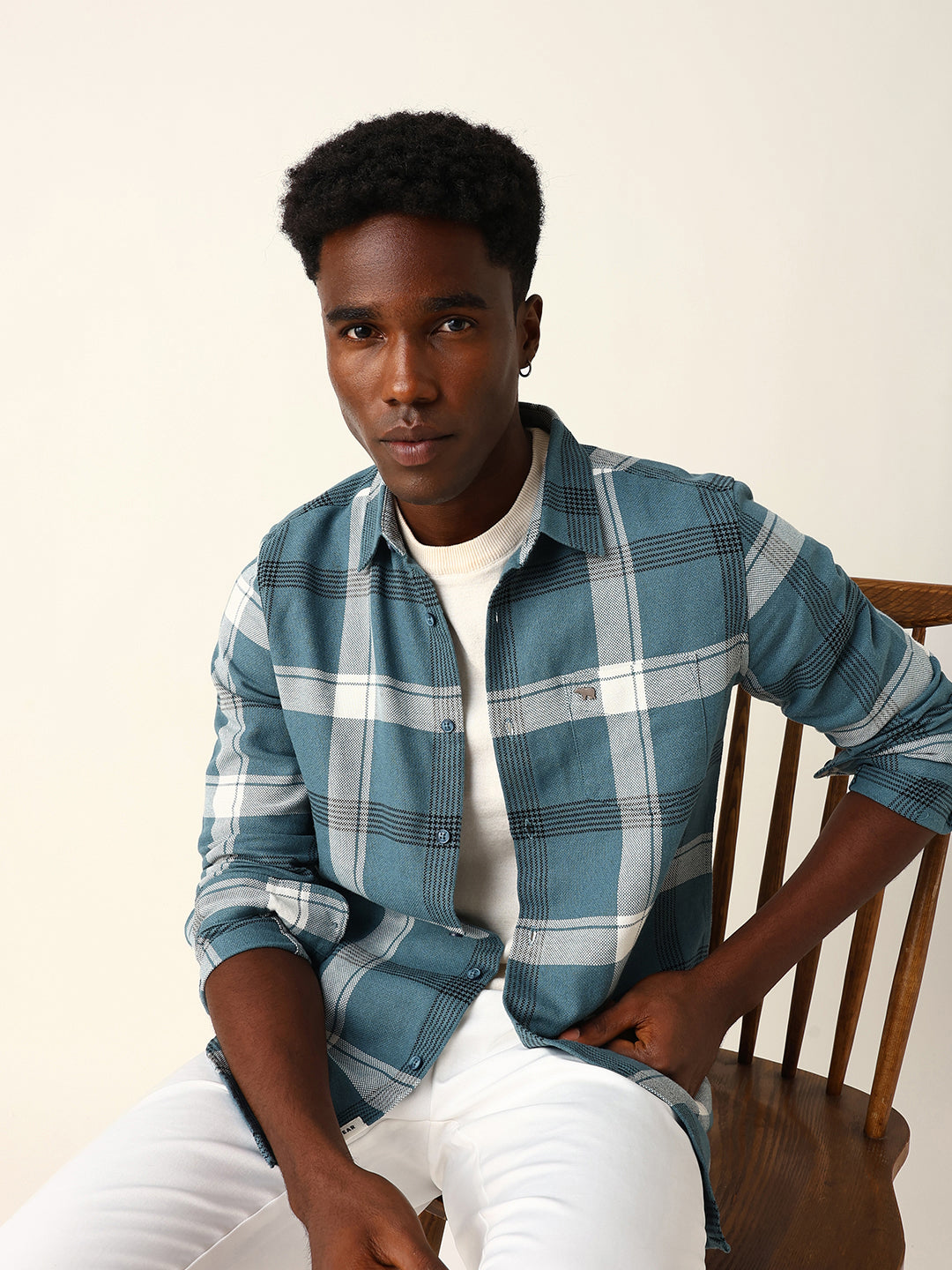 Blue Woven Check Slim Fit Casual Shirt