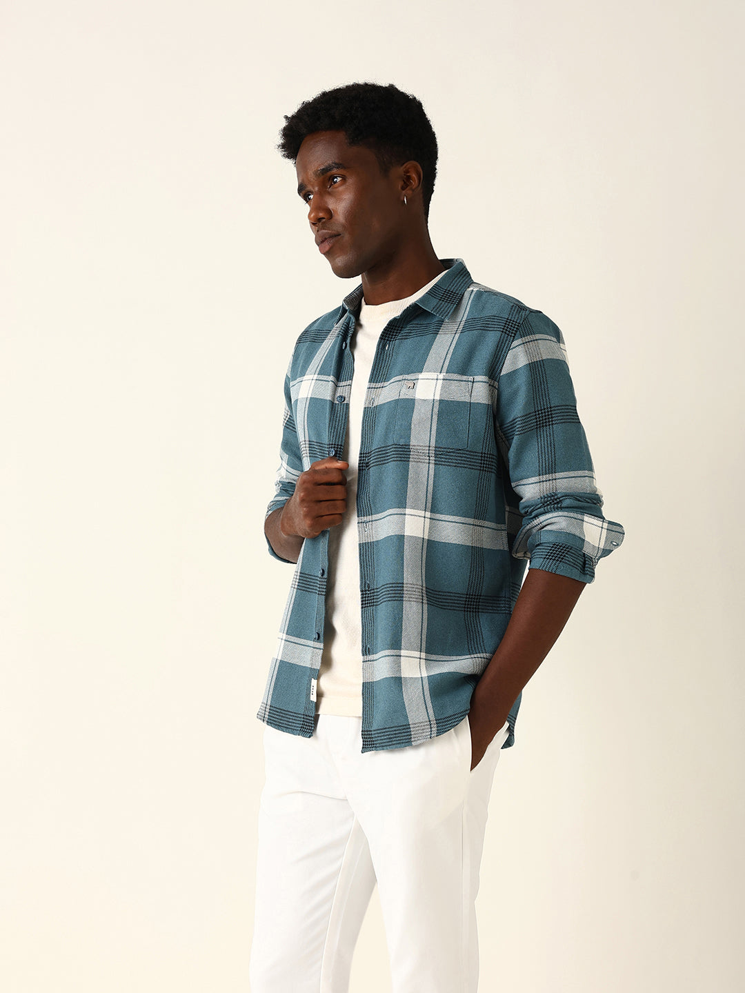 Blue Woven Check Slim Fit Casual Shirt