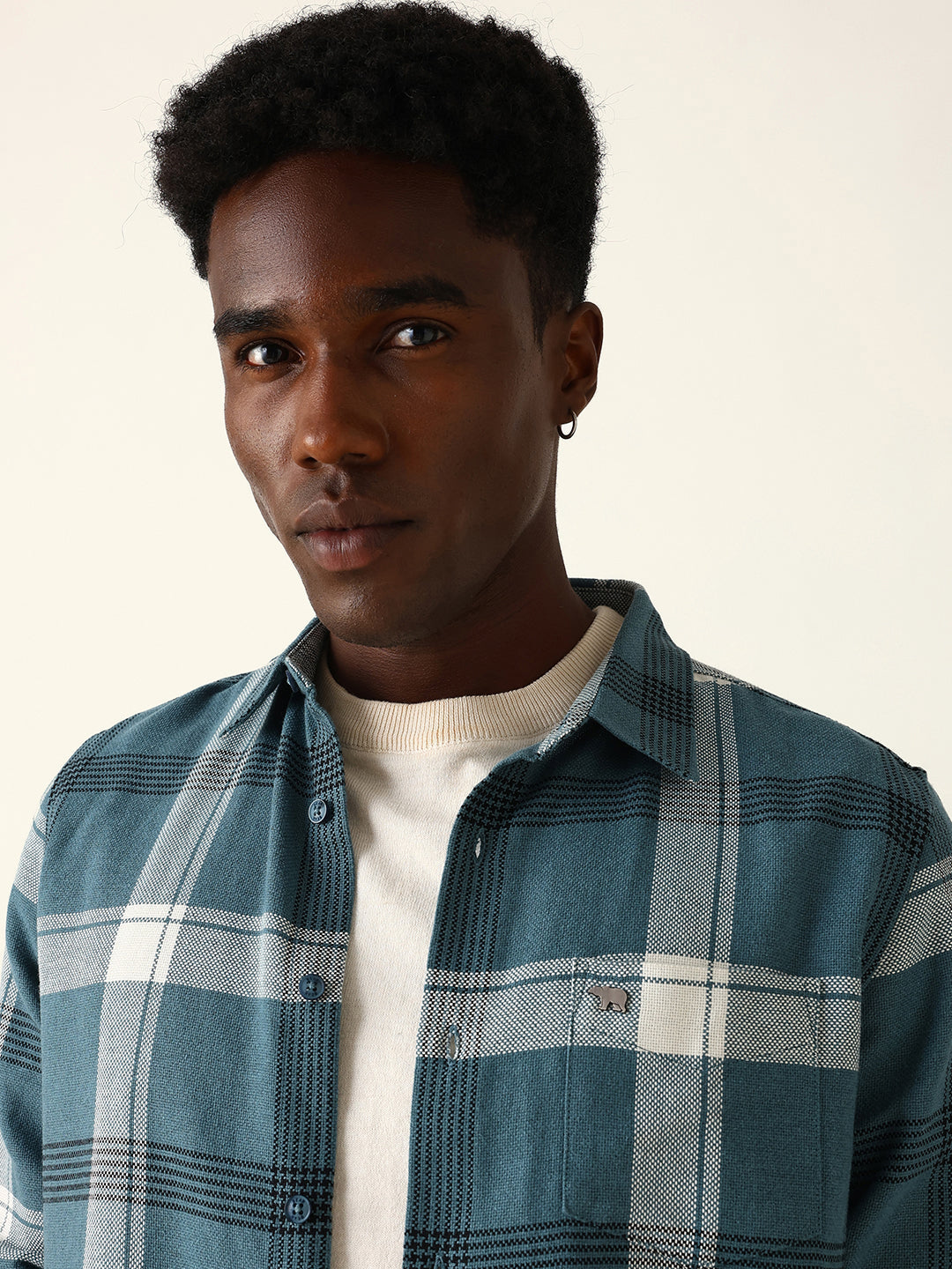 Blue Woven Check Slim Fit Casual Shirt