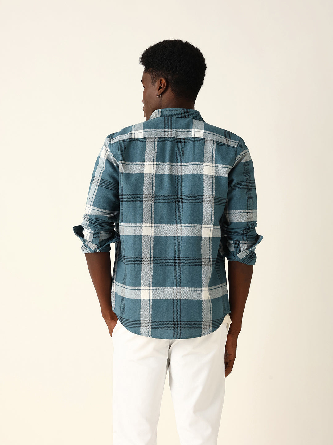 Blue Woven Check Slim Fit Casual Shirt