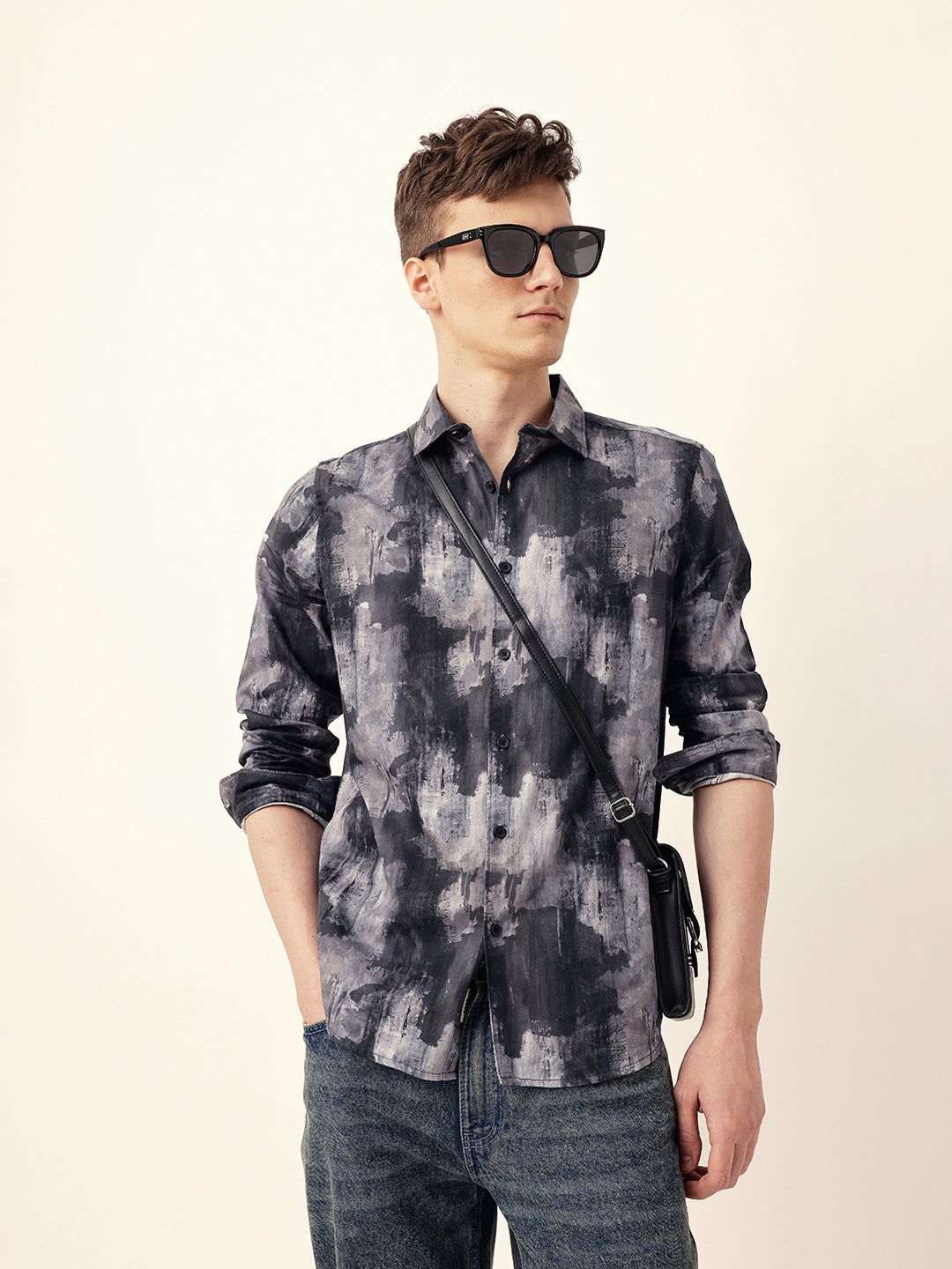 Multicolor Abstract Brushstroke Printed Slim Fit Casual Shirt