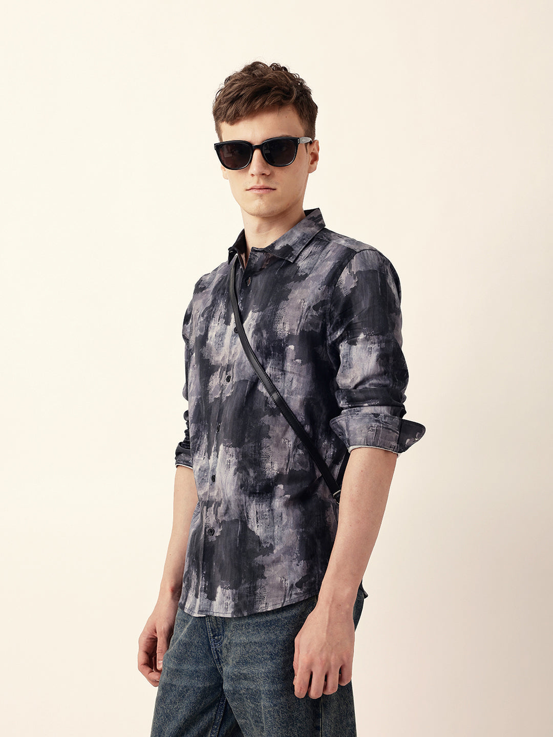Multicolor Abstract Brushstroke Printed Slim Fit Casual Shirt