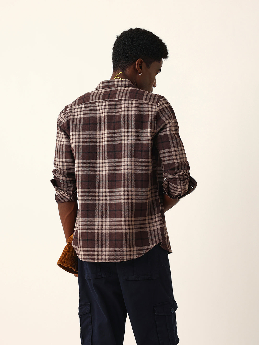 Brown Woven Check Slim Fit Casual Shirt