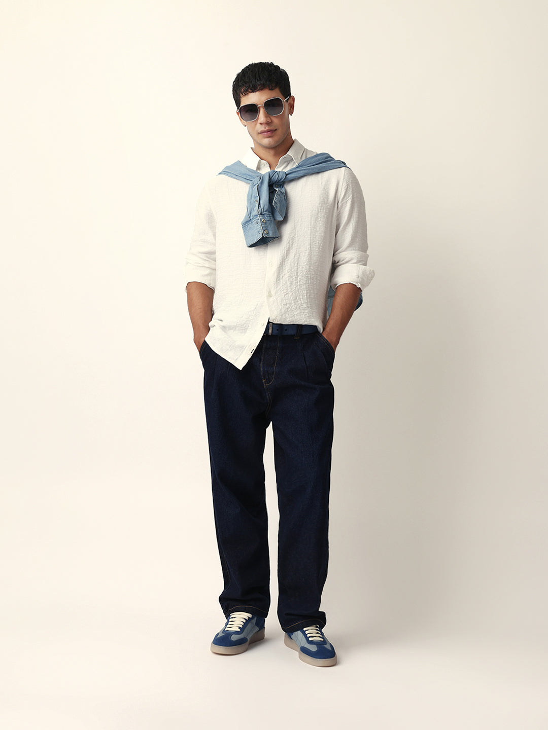 White Crinkle Textured Slim Fit Casual Shirt