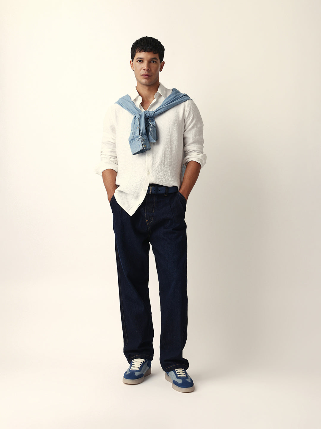 White Crinkle Textured Slim Fit Casual Shirt