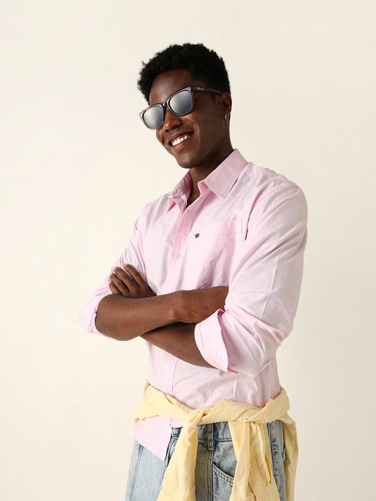 Pink Solid Cotton Relaxed Fit Casual Shirt