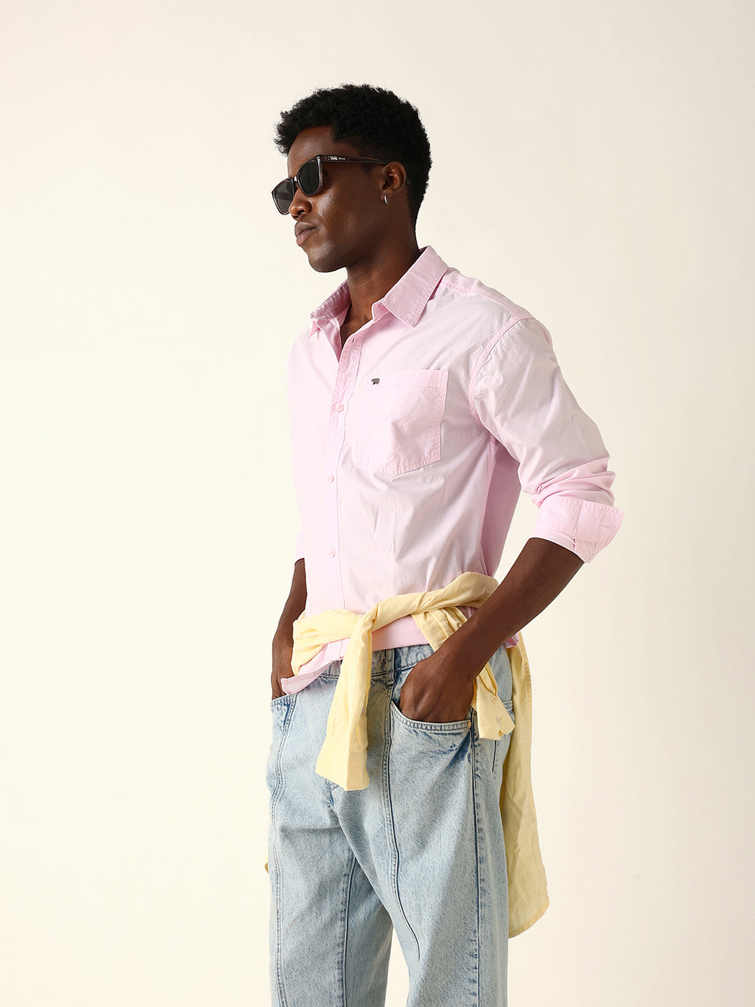 Pink Solid Cotton Relaxed Fit Casual Shirt