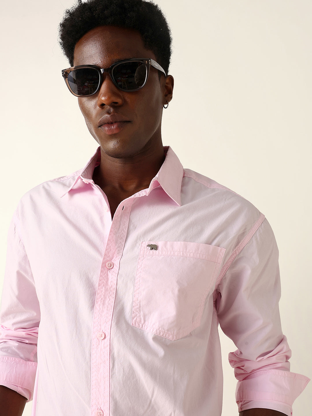 Pink Solid Cotton Relaxed Fit Casual Shirt