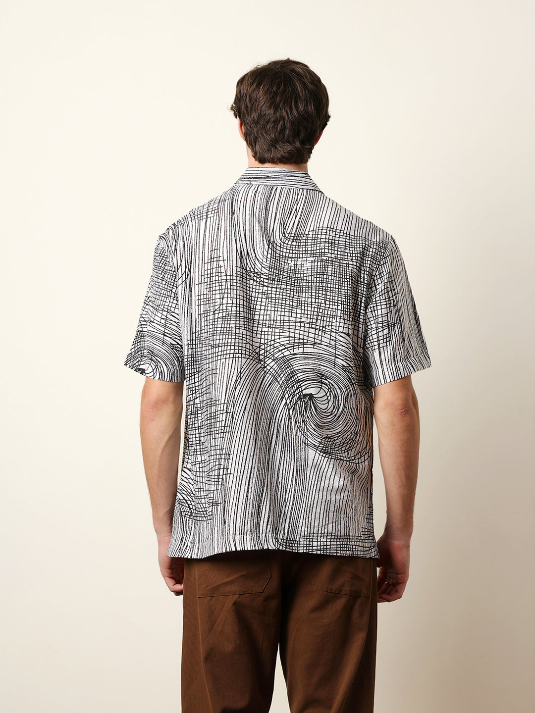 White & Black Abstract Line Print Relax Fit Casual Shirt