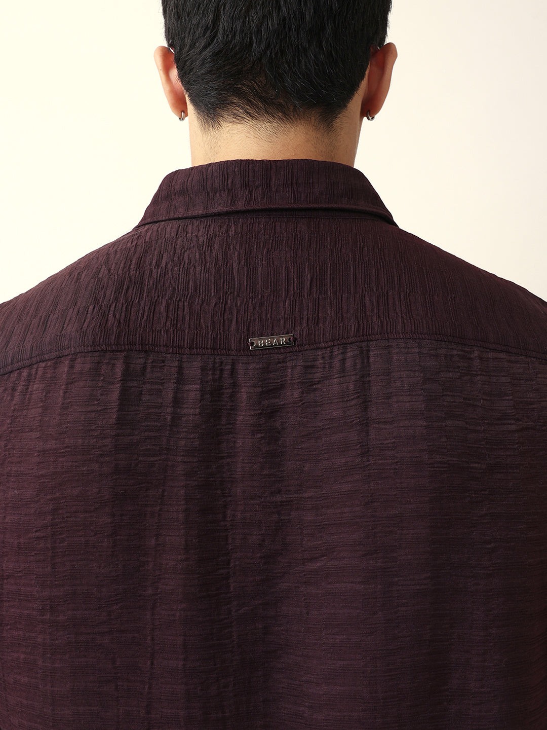 Deep Maroon Crinkle Textured Slim Fit Casual Shirt
