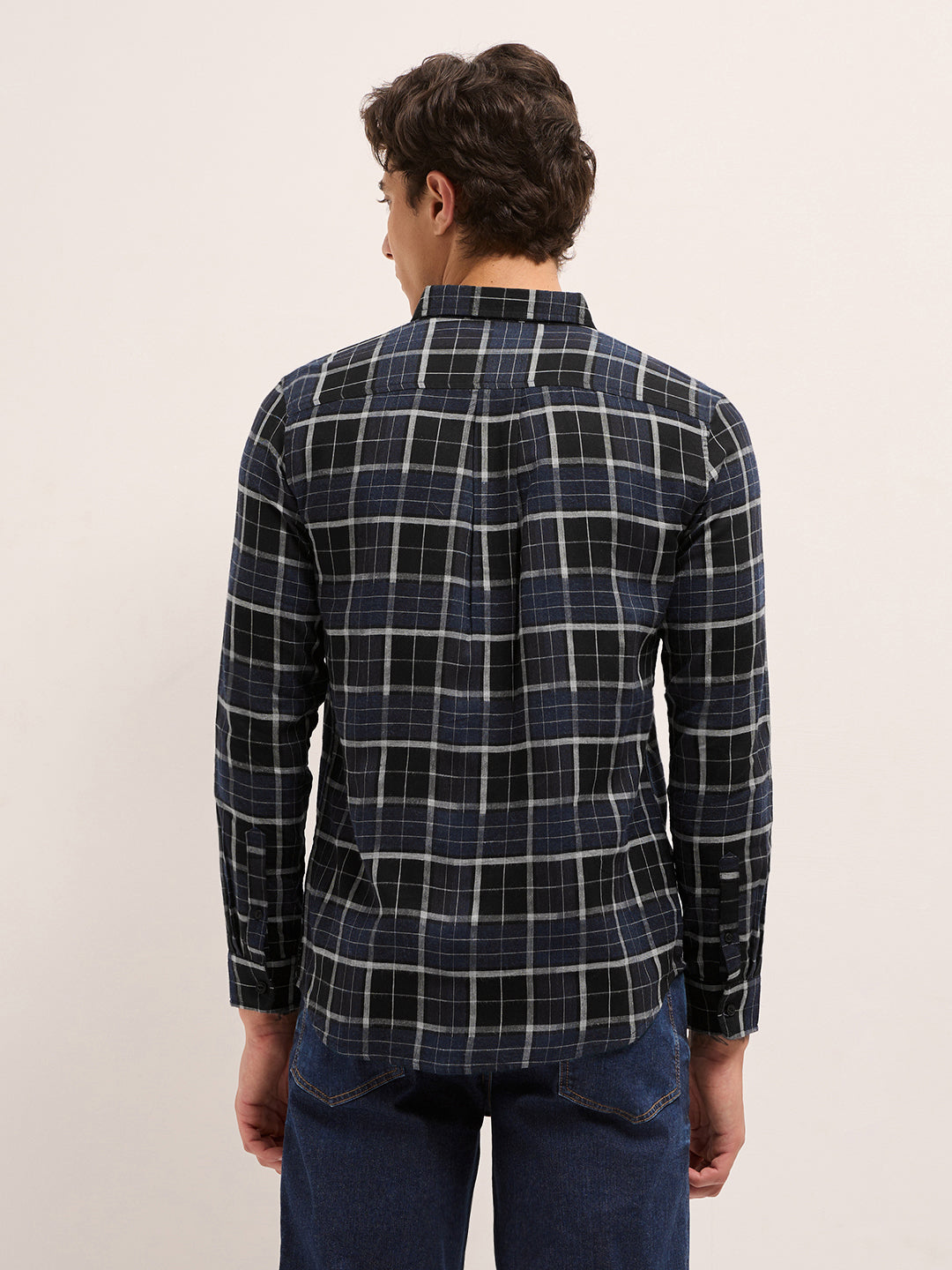 Blue & Black Woven Check Slim Fit Casual Shirt