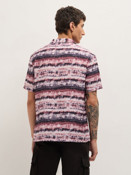 Multicolor Abstract Tie-Dye Print Relaxed Fit Cuban Collar Casual Shirt