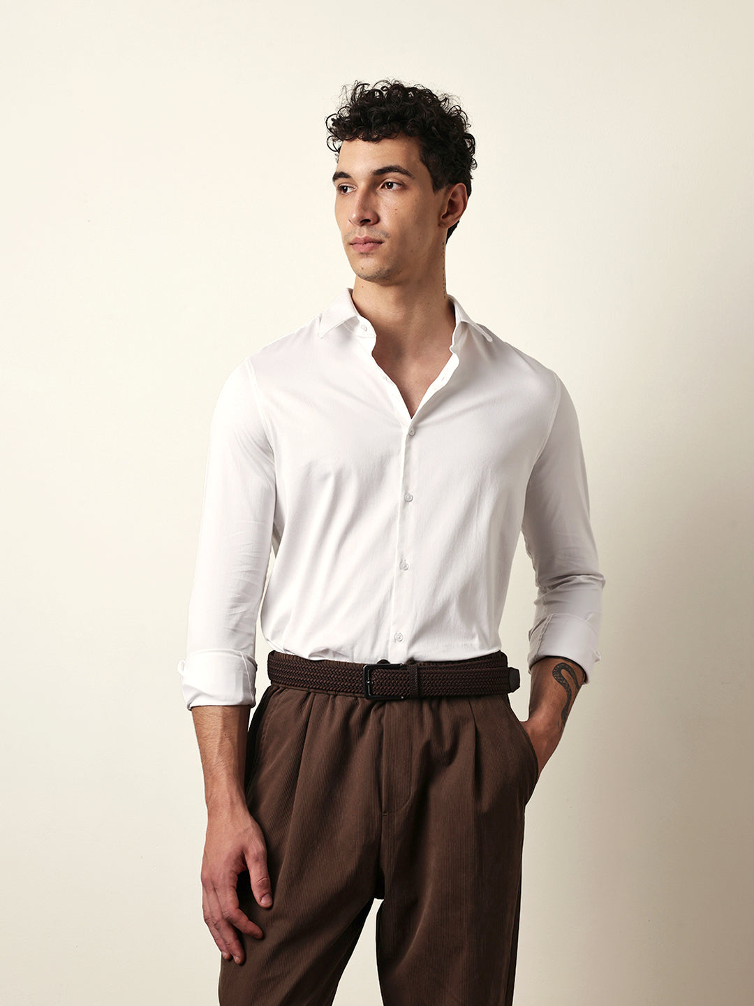 White Solid Tailored Fit Formal Shirt