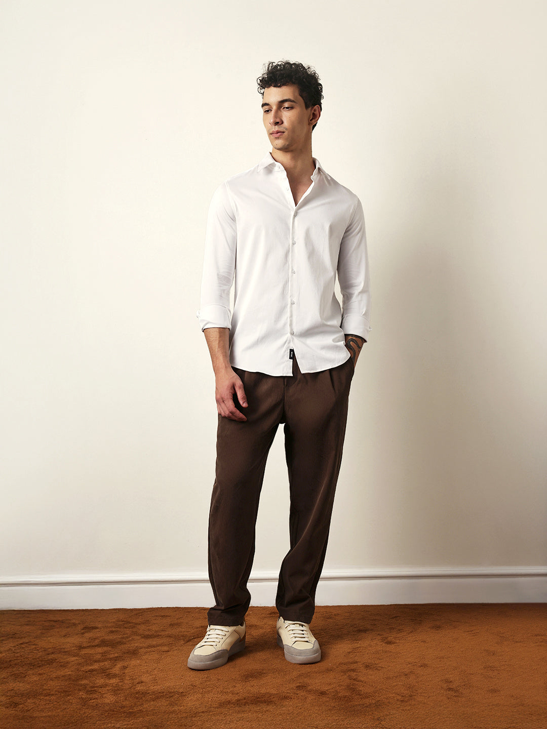 White Solid Tailored Fit Formal Shirt