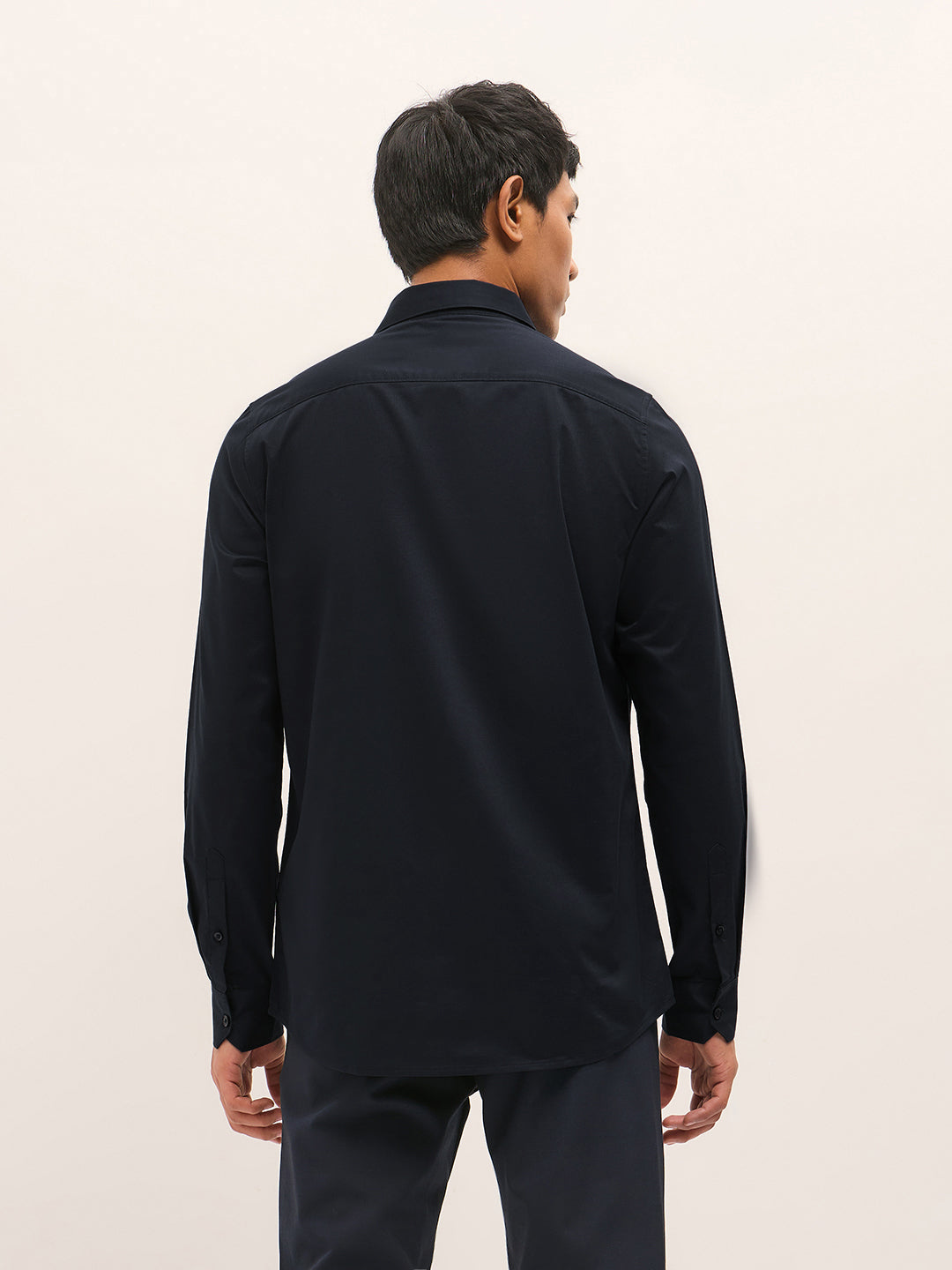 Navy Blue Solid Tailored Fit Formal Shirt
