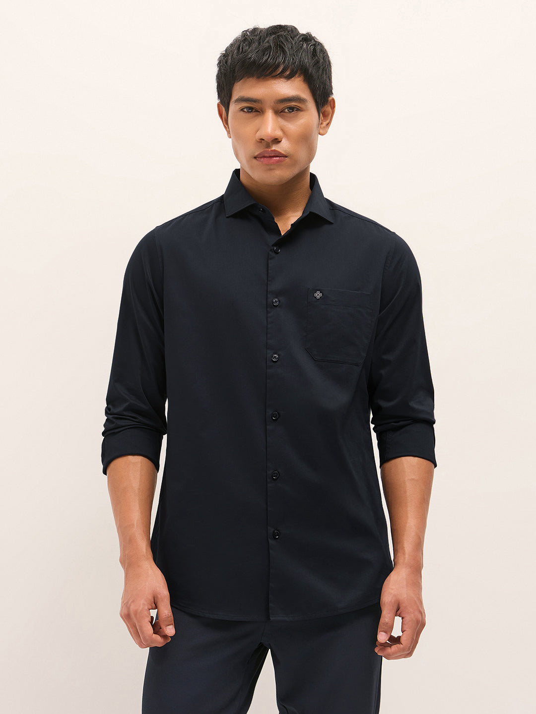 Navy Blue Solid Tailored Fit Formal Shirt
