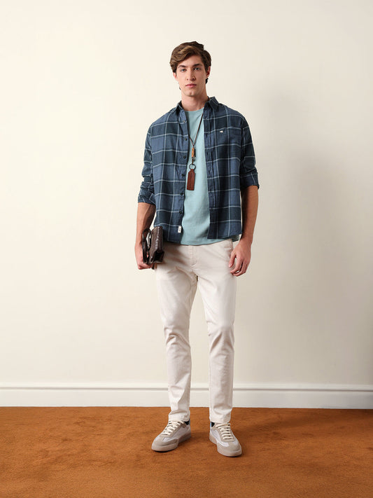 Teal Green Regular Fit Checked Flannel Casual Shirt