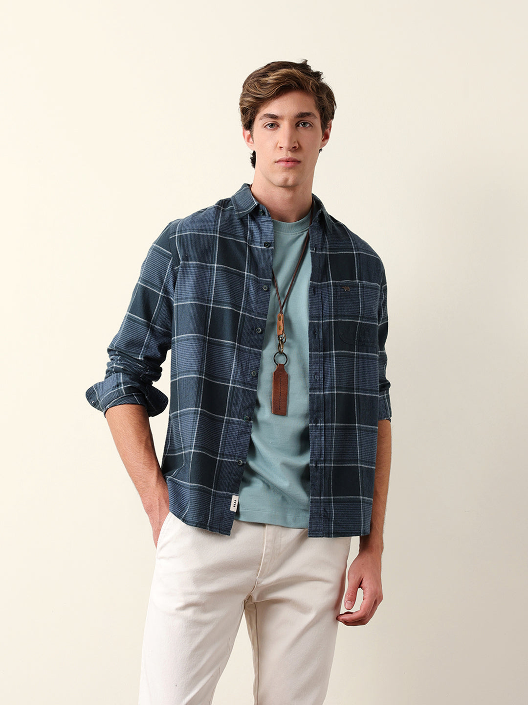 Teal Green Regular Fit Checked Flannel Casual Shirt