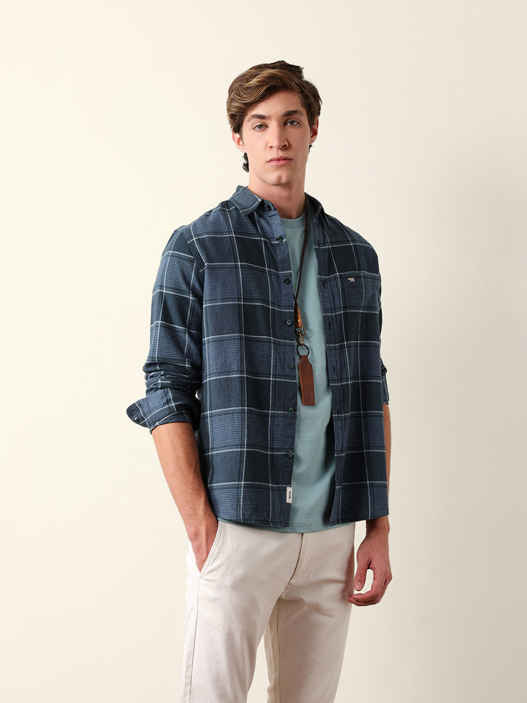 Teal Green Regular Fit Checked Flannel Casual Shirt