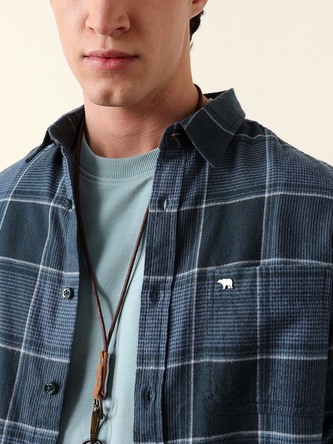 Teal Green Regular Fit Checked Flannel Casual Shirt