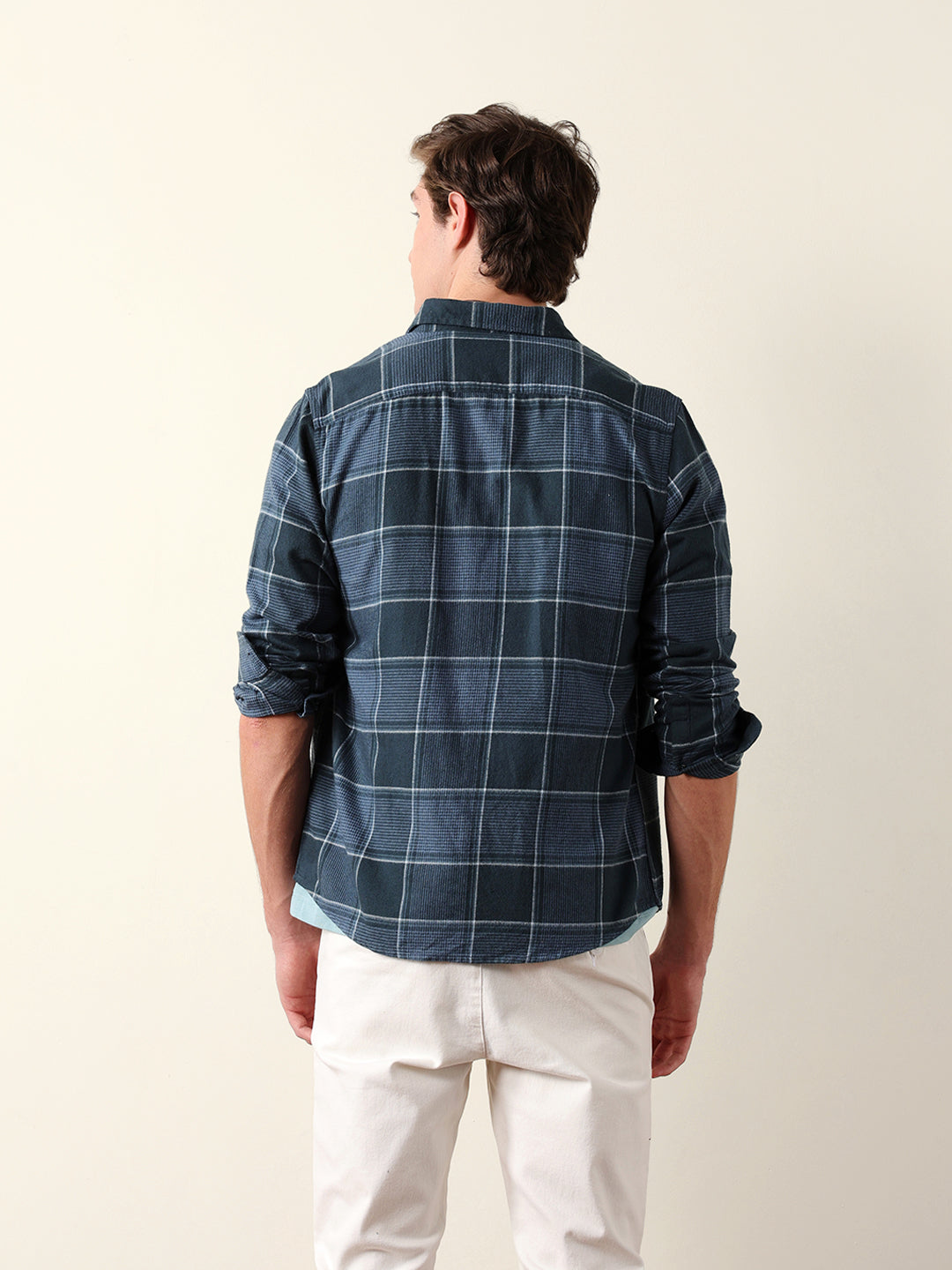 Teal Green Regular Fit Checked Flannel Casual Shirt