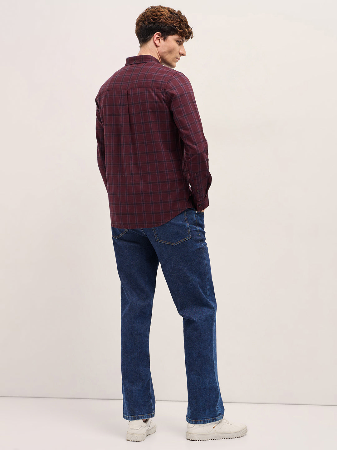 Maroon Checked Slim Fit Casual Shirt