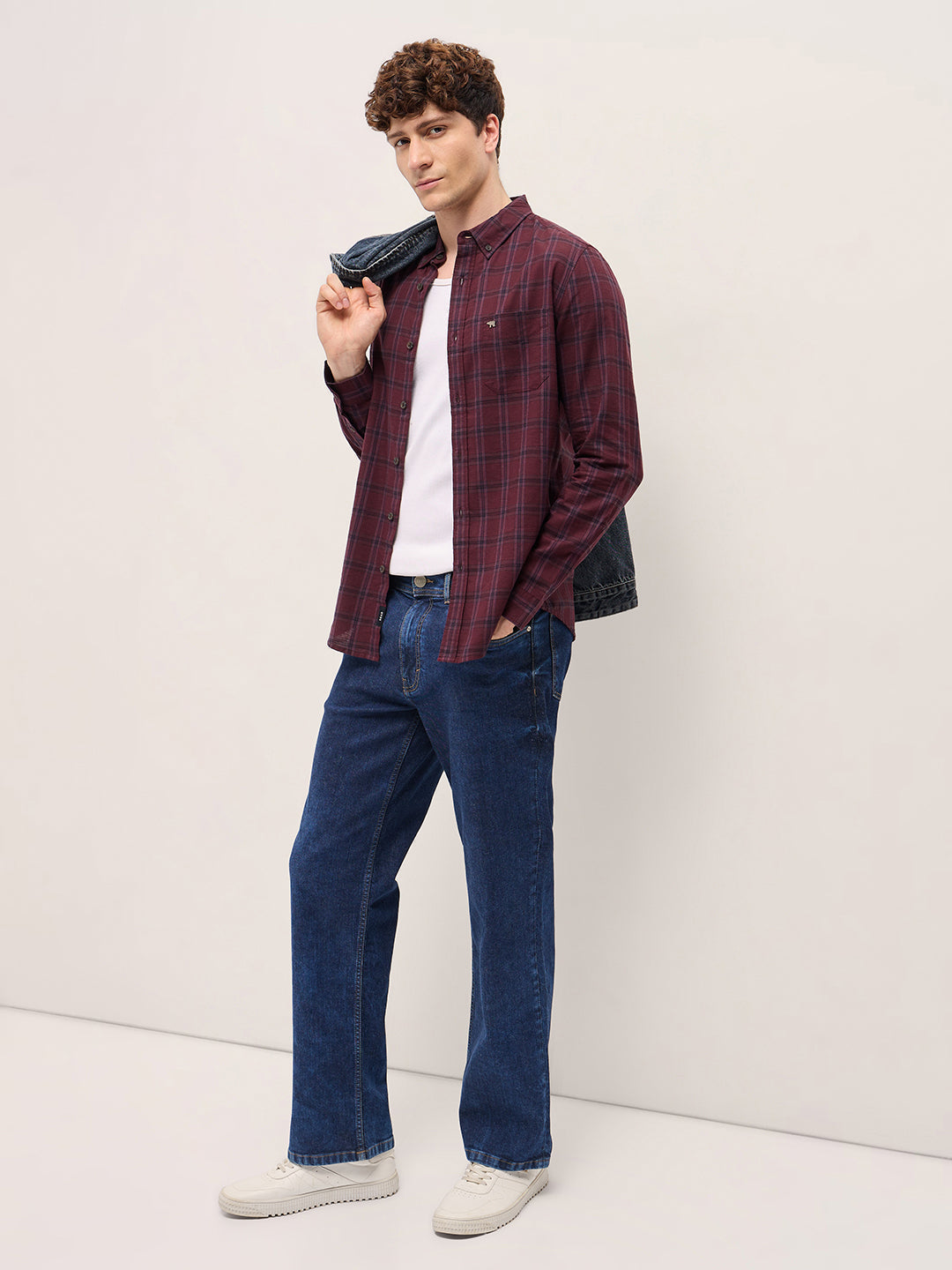 Maroon Checked Slim Fit Casual Shirt