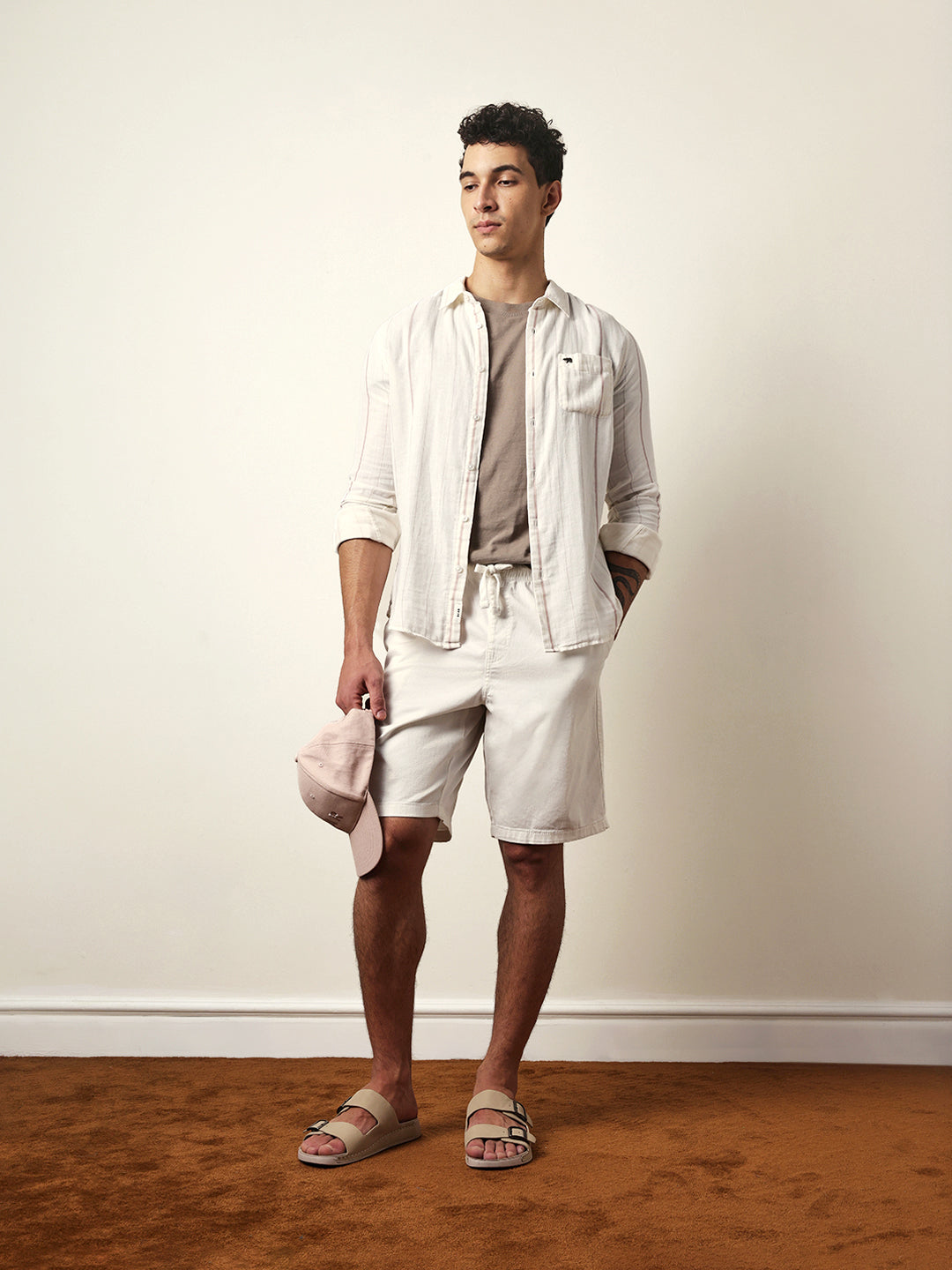 White Vertical Woven Stripe Slim Fit Casual Shirt
