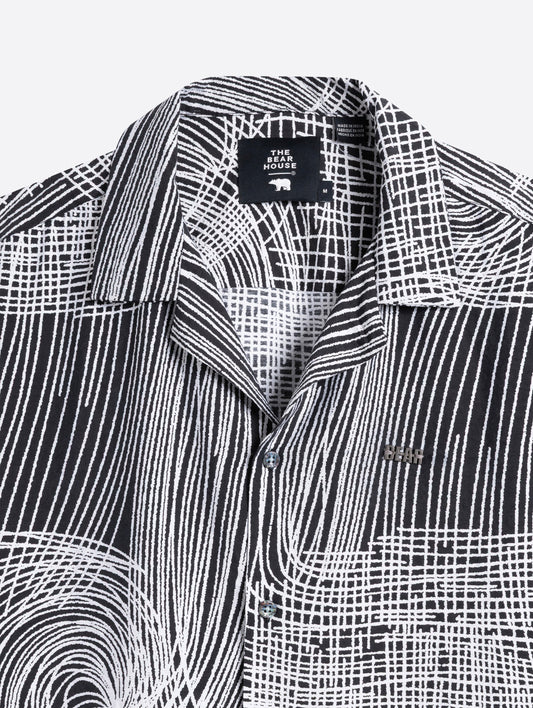 Black & White Abstract Line Print Relax Fit Casual Shirt