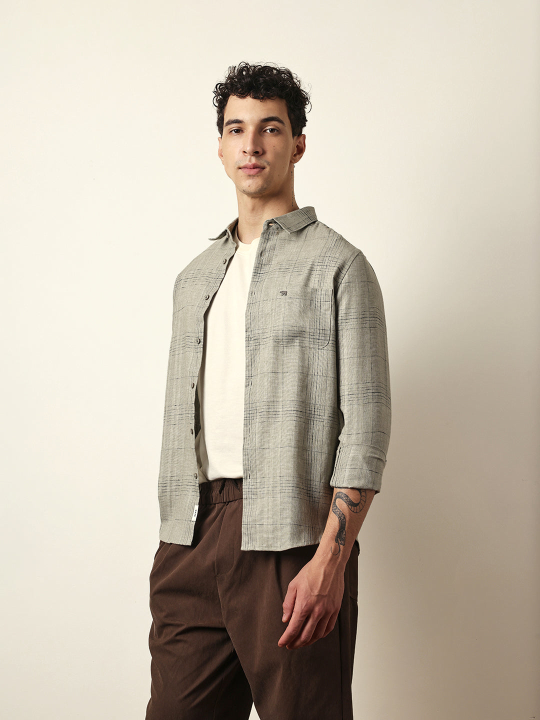 Green Woven Checked Slim Fit Casual Shirt