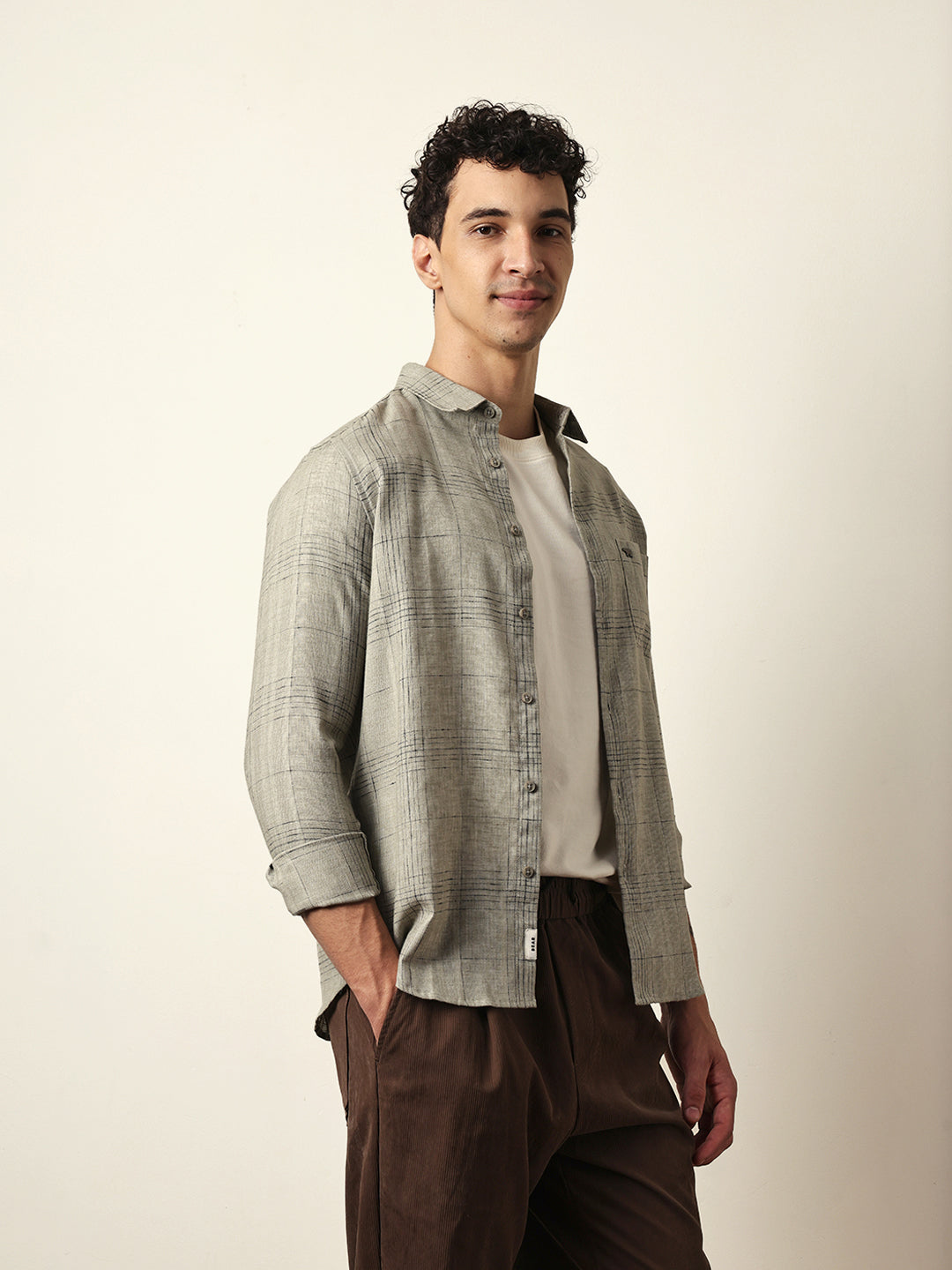 Green Woven Checked Slim Fit Casual Shirt