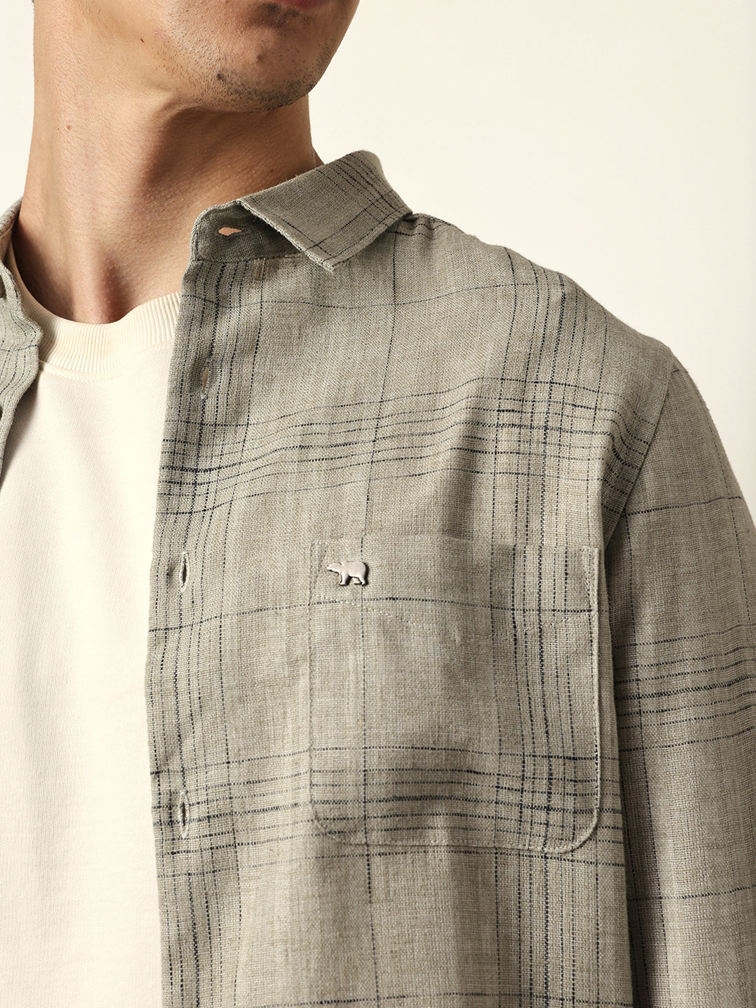 Green Woven Checked Slim Fit Casual Shirt