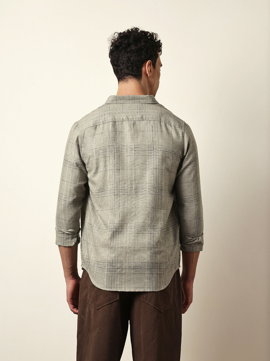 Green Woven Checked Slim Fit Casual Shirt