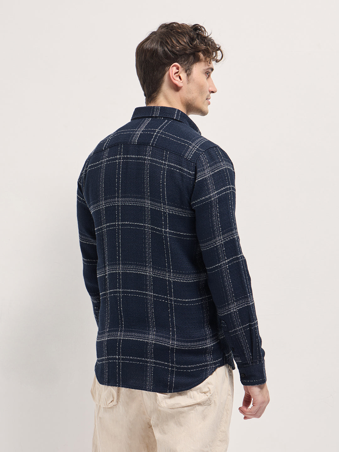 Dark Blue Checked Slim Fit Casual Flannel Shirt