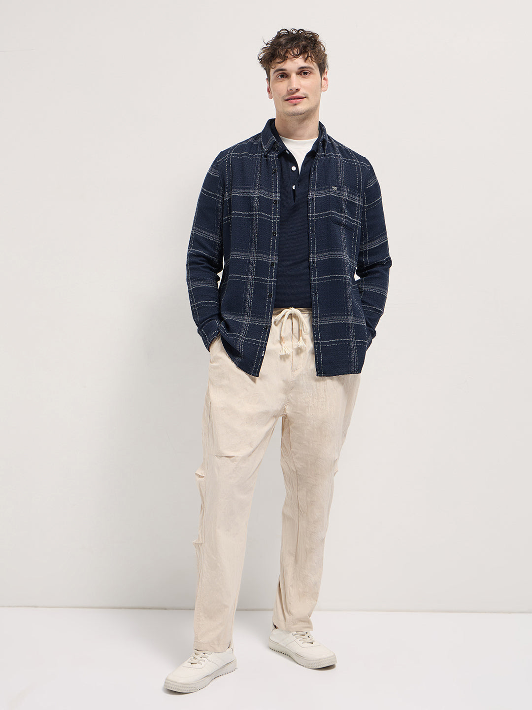Dark Blue Checked Slim Fit Casual Flannel Shirt