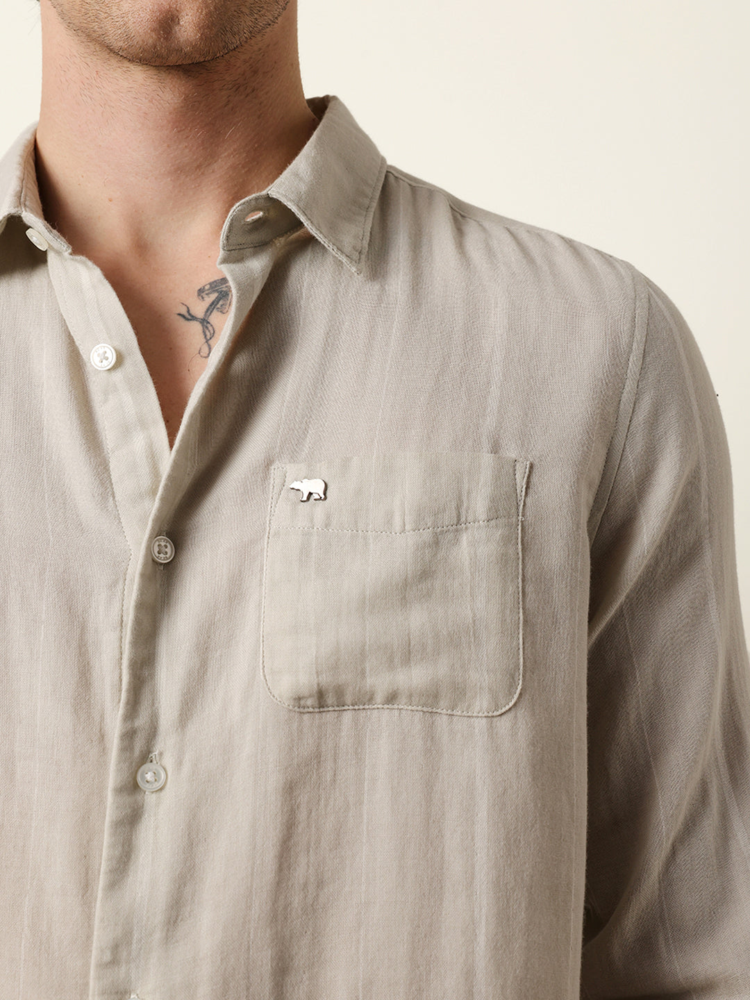 Light Green Vertical Woven Stripe Slim Fit Casual Shirt
