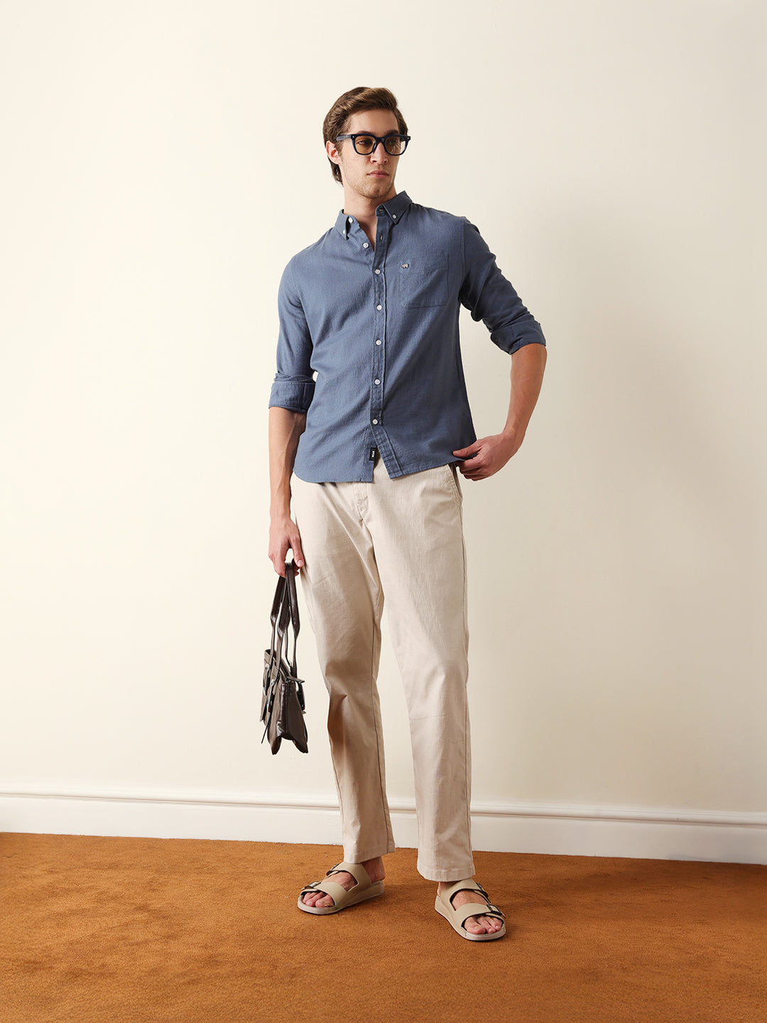 Blue Solid Slim Fit Cotton Casual Shirt