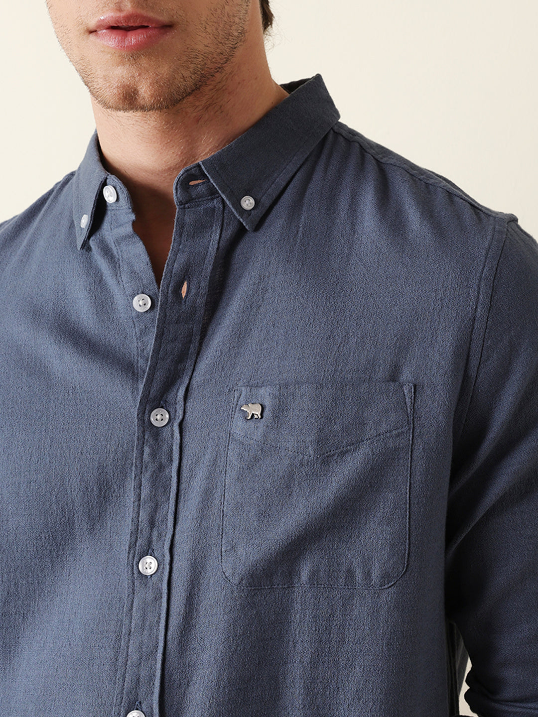 Blue Solid Slim Fit Cotton Casual Shirt